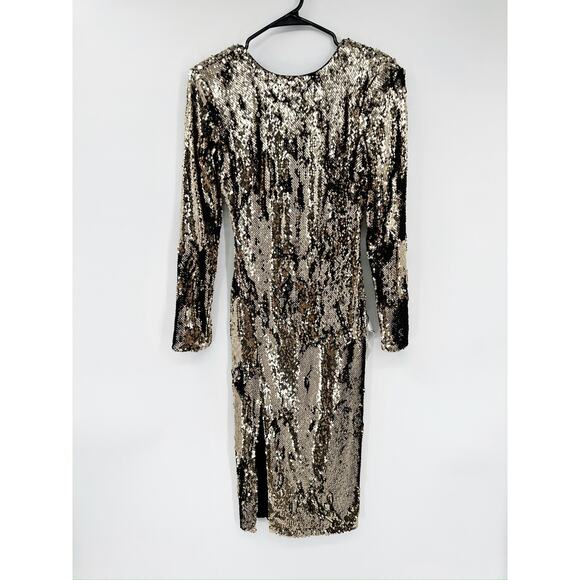 Dress the Population Natalie Gold Sequined Long Sleeve Sheath Dress Size Small - Picture 3 of 8